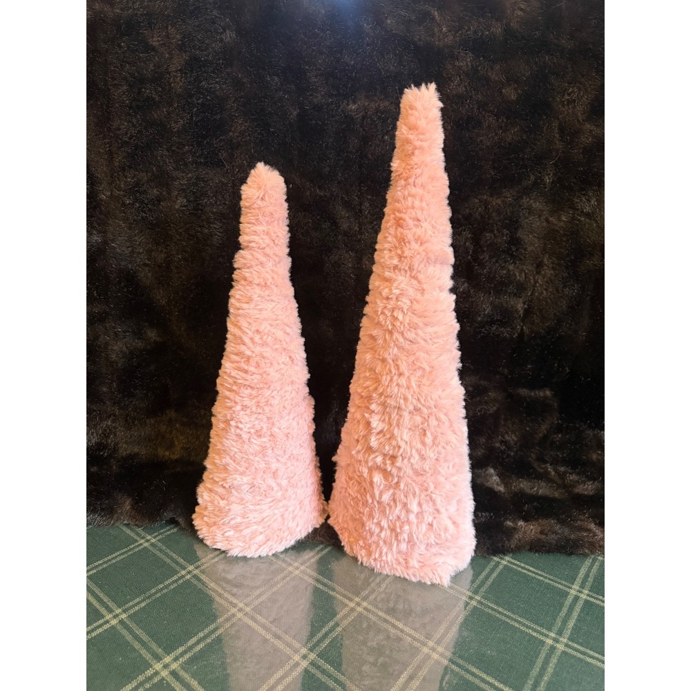 Set of 2 peach faux  Fur Cone Christmas Trees Decorative Holiday Accents Blush